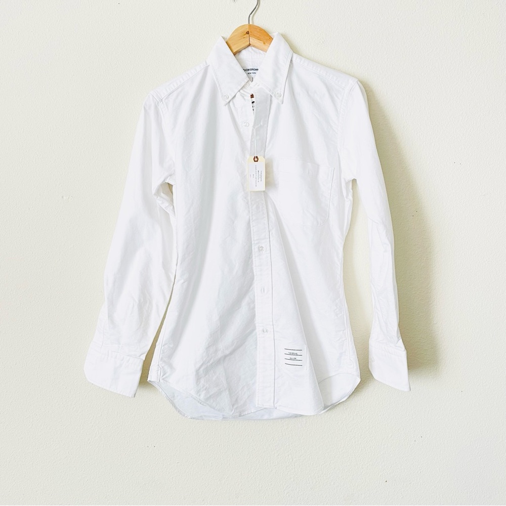 NWT Thom Browne SIZE 1 Classic Woven Oxford Long Sleeve White Shirt